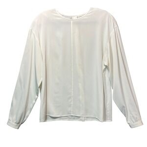 Liz Claiborne Chemise Vintage 90s Blouse Women's 12 Ivory Button Back Minimalist
